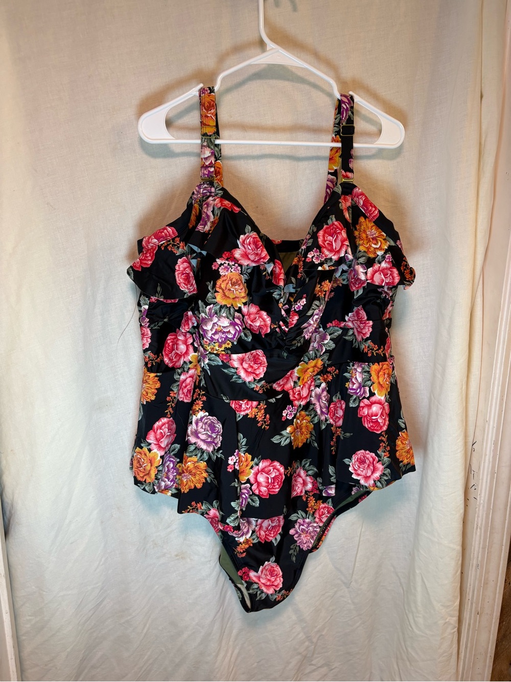 Womens Terra & Sky Swimsuit Sz 5X (32-34) 1 pc Black/Multicolor Bra Lined